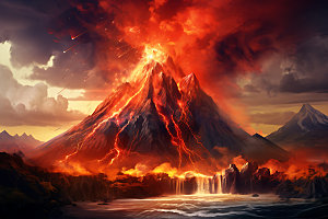 火山喷发地质活动火山云实景图