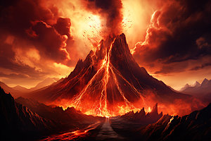 火山喷发地质灾害爆发实景图