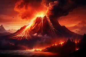 火山喷发灾难熔岩实景图