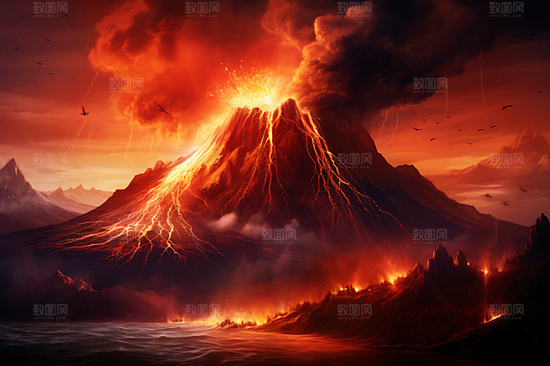 火山喷发灾难熔岩实景图