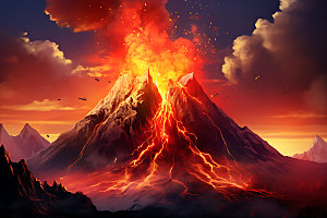 火山喷发熔岩地质活动实景图