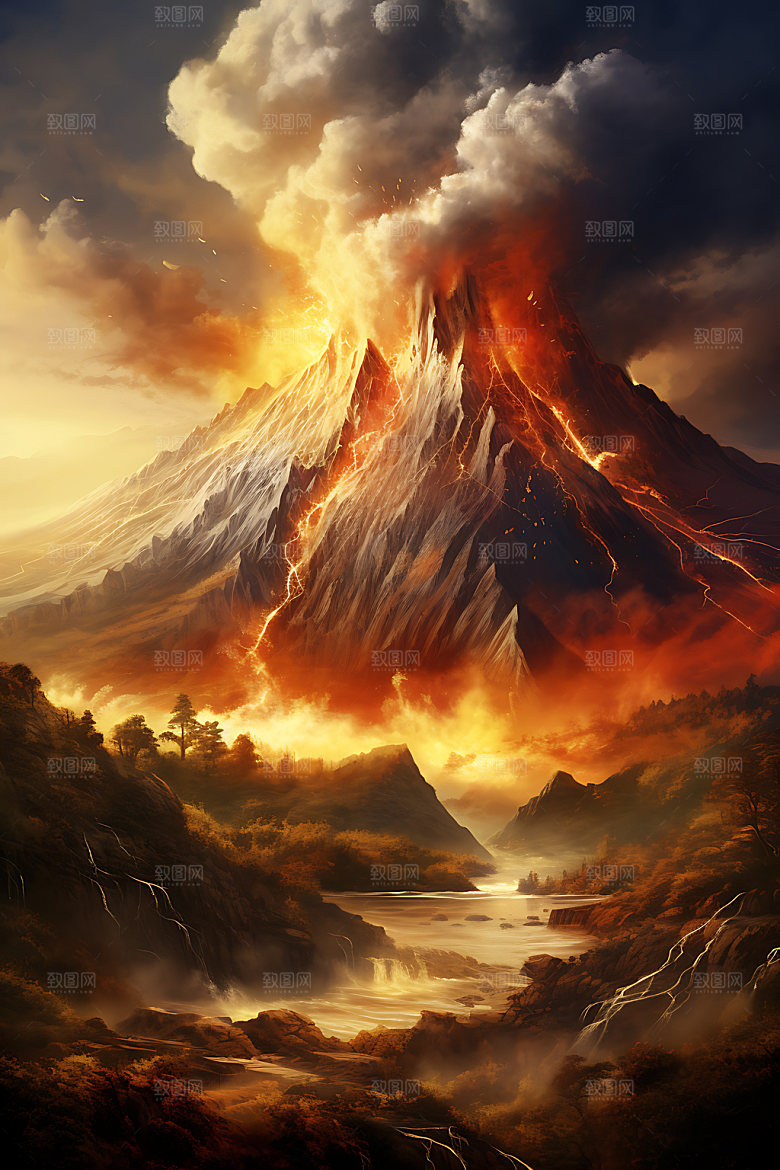 火山喷发地质活动灾难实景图