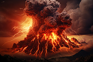火山喷发熔岩火山云实景图