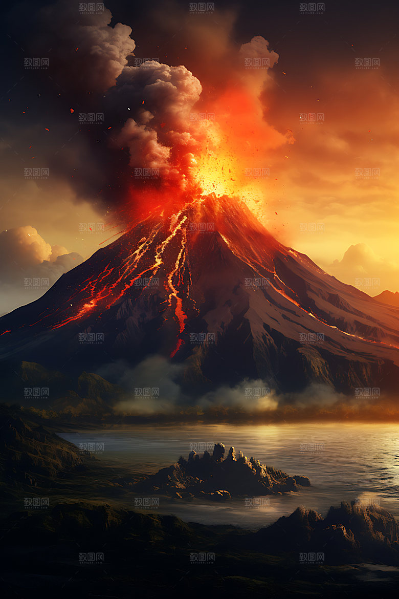 火山喷发火山云爆发实景图