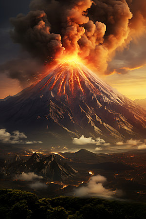 火山喷发火山云灾难实景图