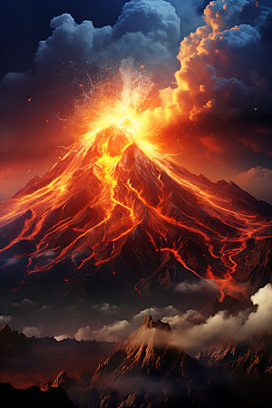 火山喷发岩浆爆发实景图
