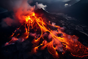 火山喷发岩浆地质活动实景图