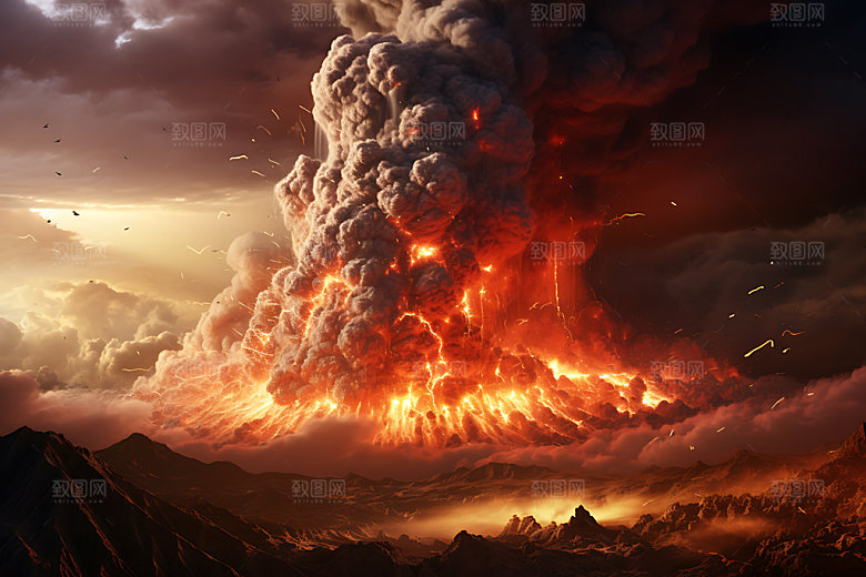 火山喷发熔岩爆发实景图