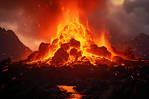 火山喷发熔岩地质灾害实景图