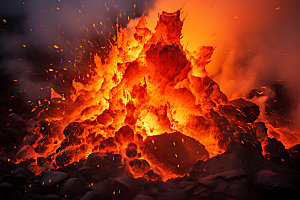 火山喷发地质灾害熔岩实景图