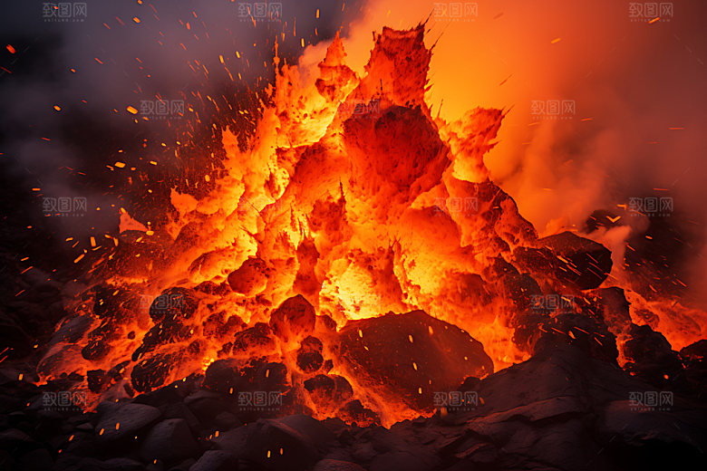 火山喷发地质灾害熔岩实景图