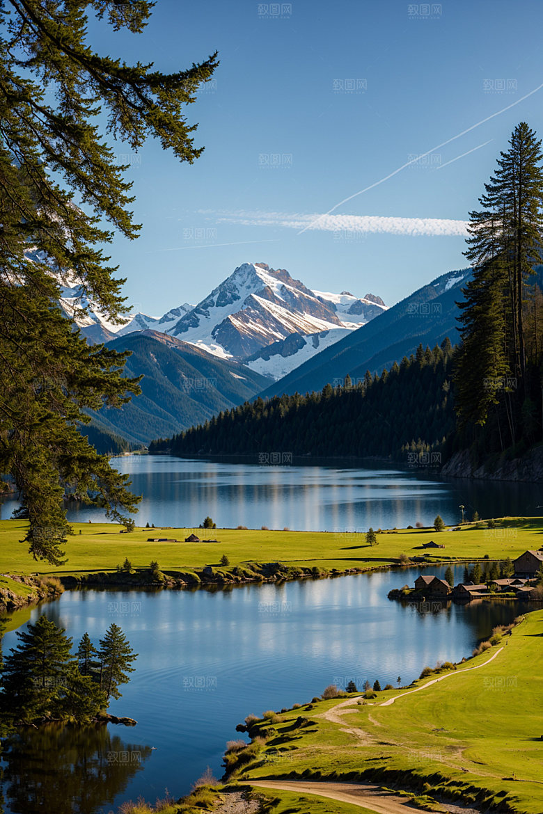 湖泊高山高清摄影图
