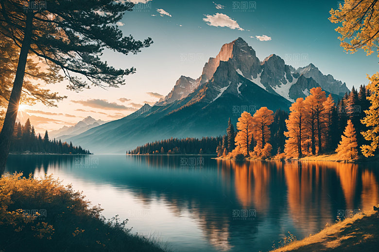 湖泊风光风景摄影图