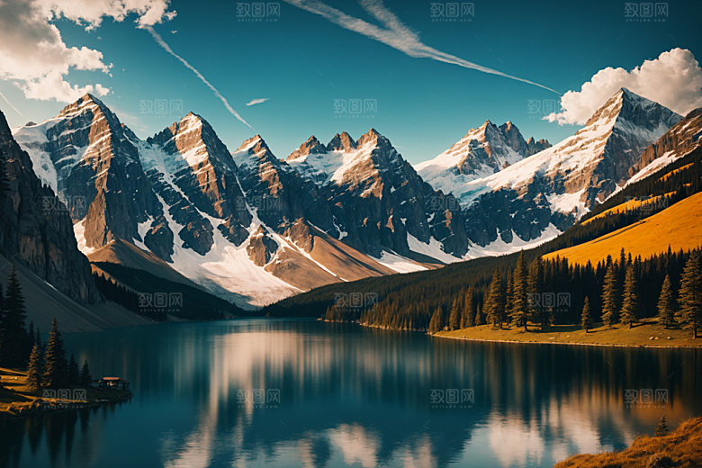 湖泊高清山谷摄影图