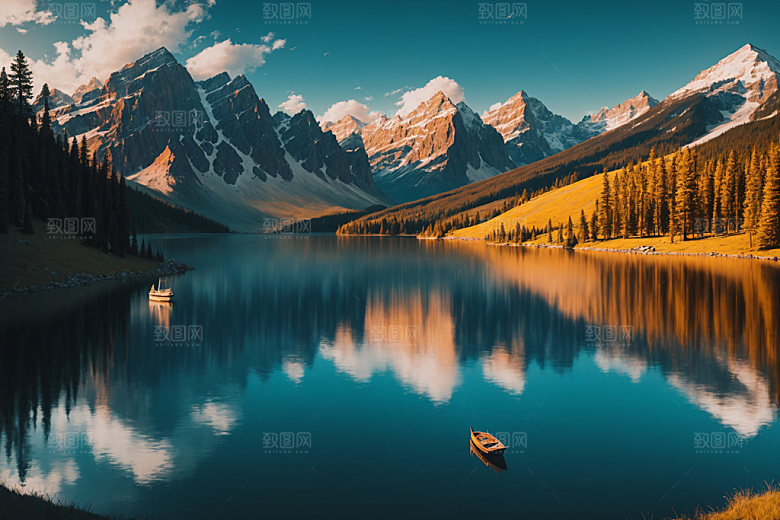湖泊风景山谷摄影图