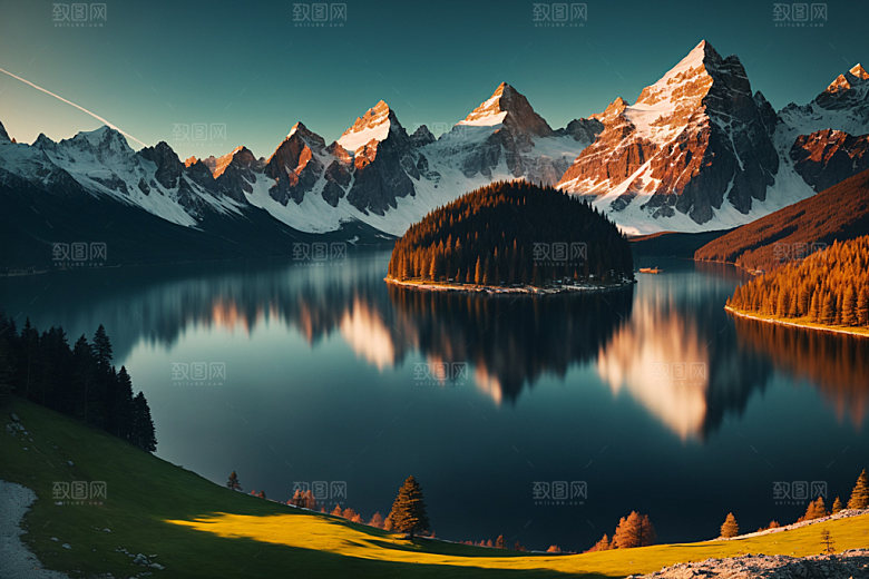 湖泊高山森林摄影图