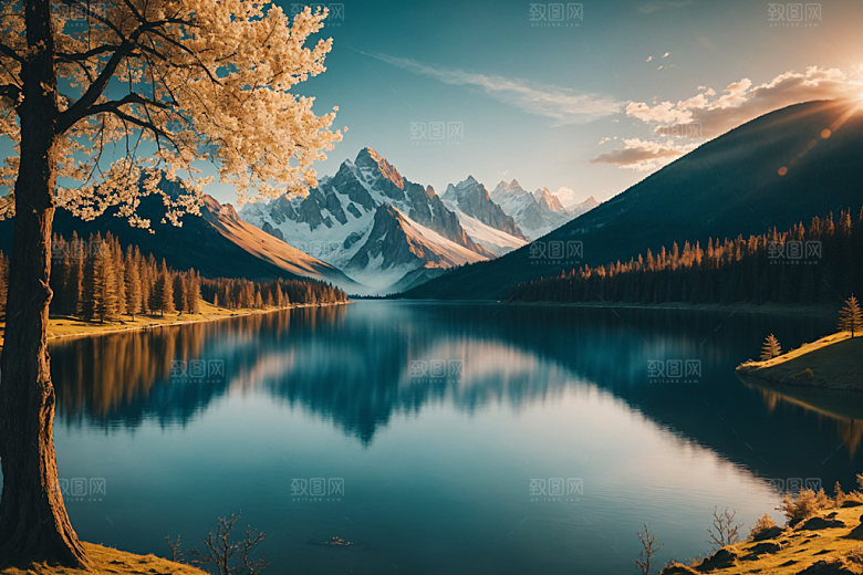 湖泊森林高山摄影图