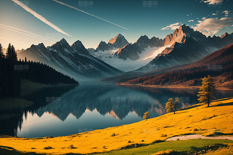 湖泊风景森林摄影图