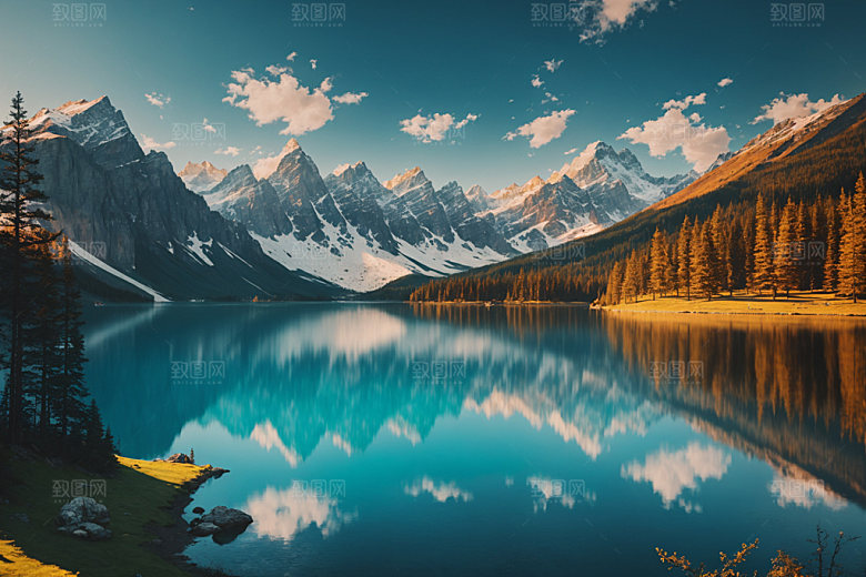湖泊山谷风光摄影图