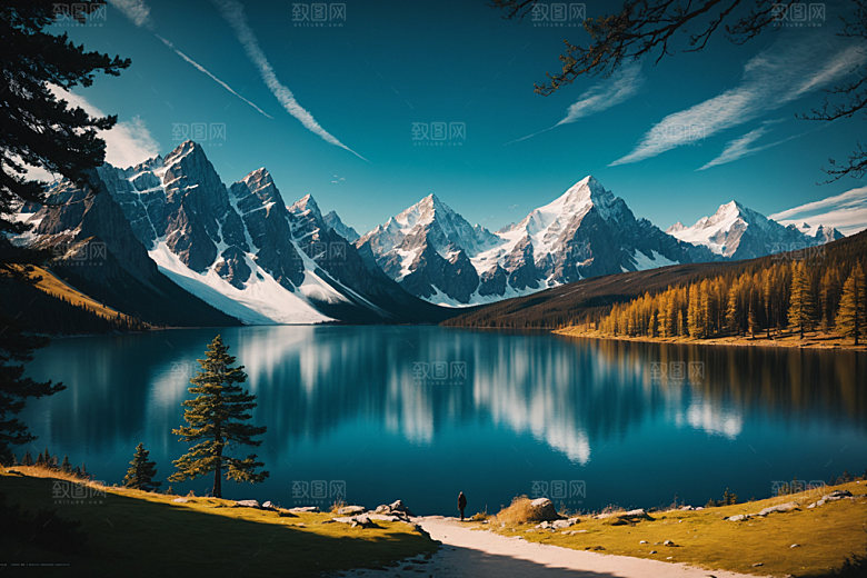 湖泊森林自然摄影图