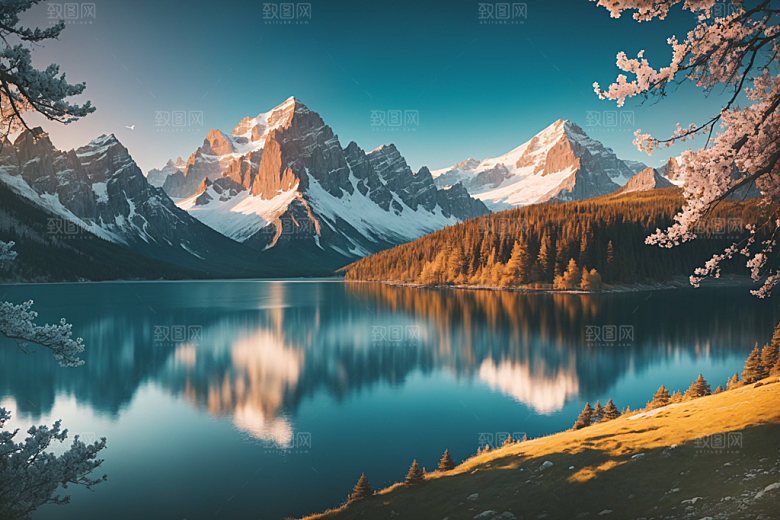 湖泊自然高山摄影图