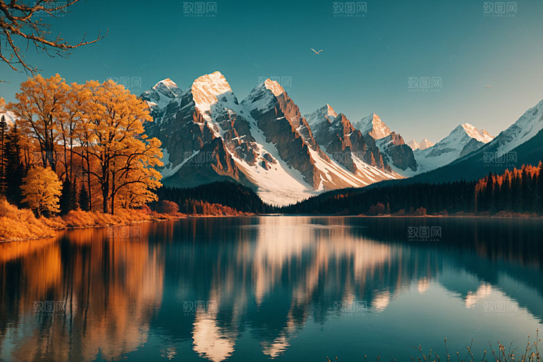 湖泊森林高山摄影图