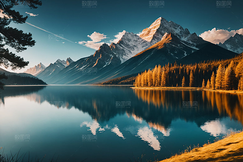 湖泊高山自然摄影图