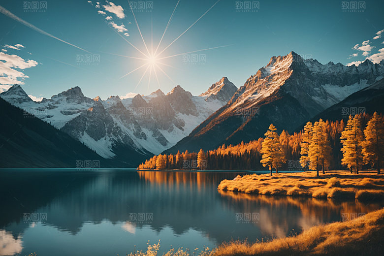 湖泊风景森林摄影图