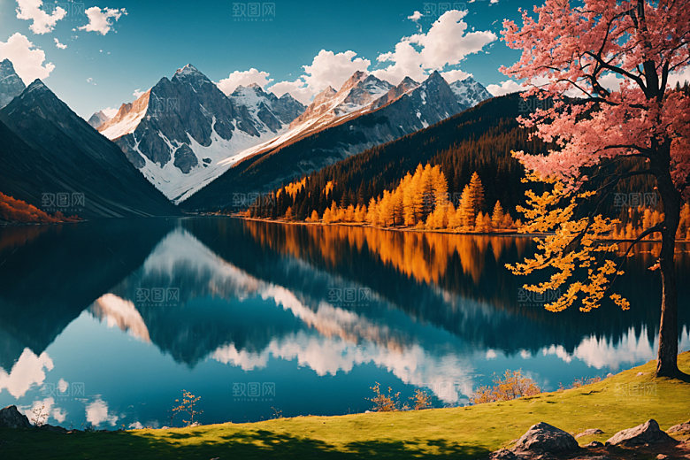 湖泊风光山谷摄影图