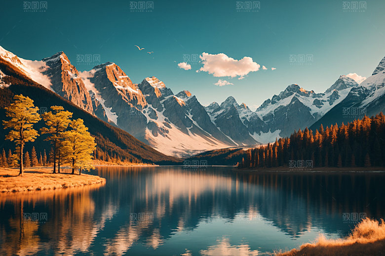 湖泊高山高清摄影图