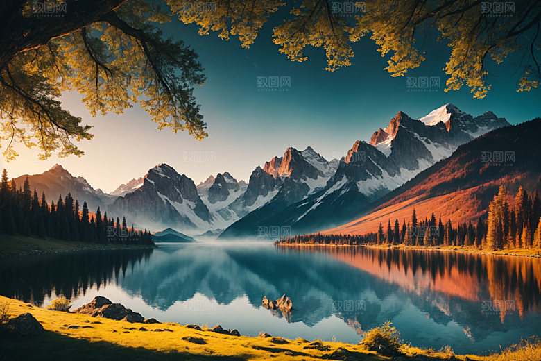 湖泊风景自然摄影图
