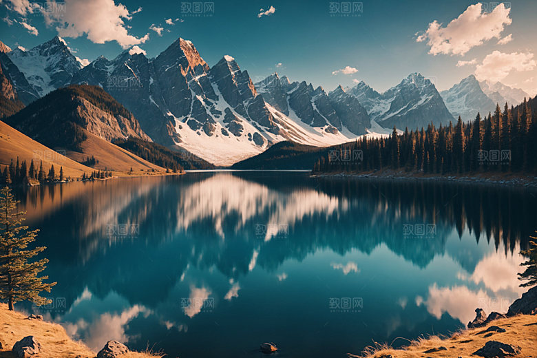 湖泊森林高清摄影图