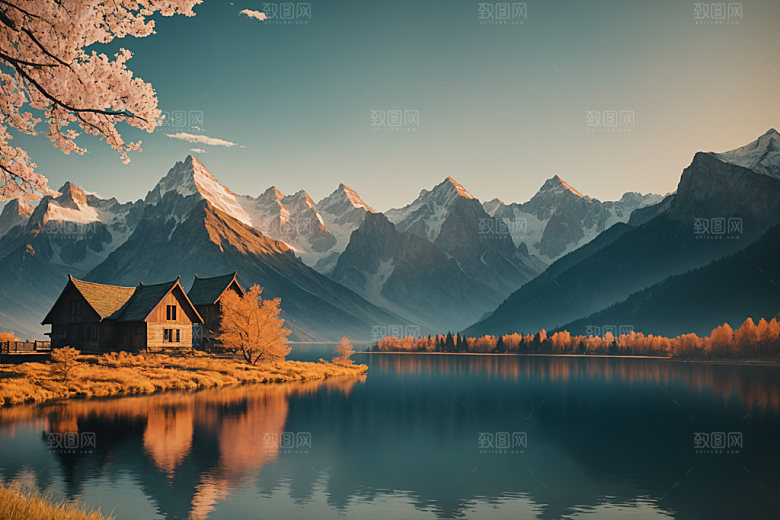湖泊森林高山摄影图