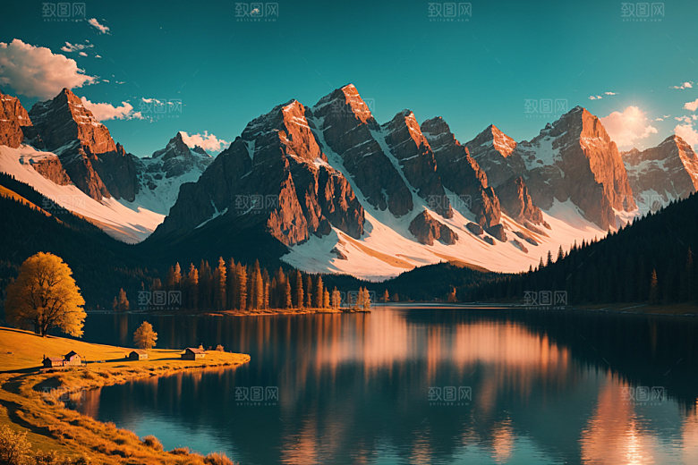 湖泊风景森林摄影图