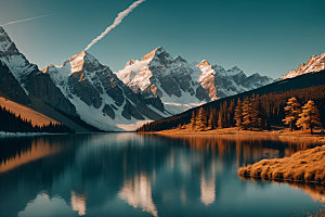 湖泊山谷自然摄影图