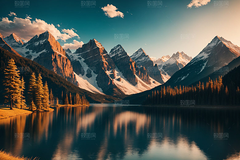 湖泊风光山谷摄影图