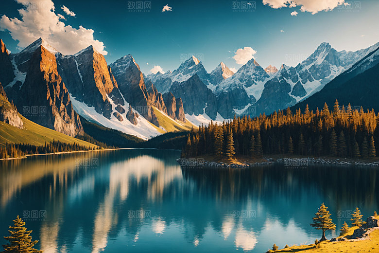 湖泊森林高山摄影图