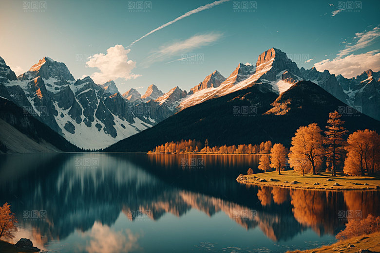 湖泊风景山谷摄影图