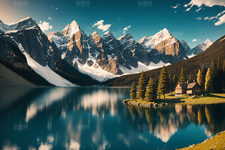 湖泊森林自然摄影图