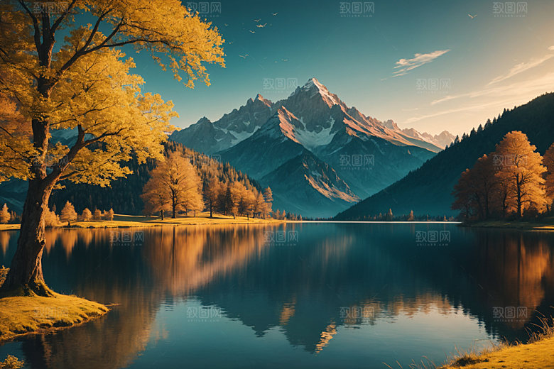 湖泊自然高山摄影图