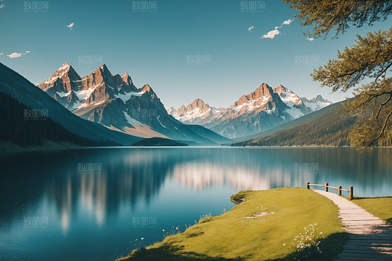 湖泊高山山谷摄影图