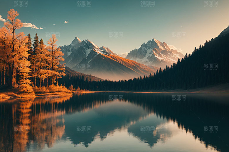 湖泊山谷高清摄影图