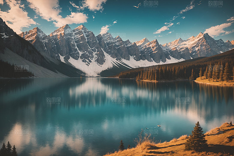 湖泊森林高山摄影图