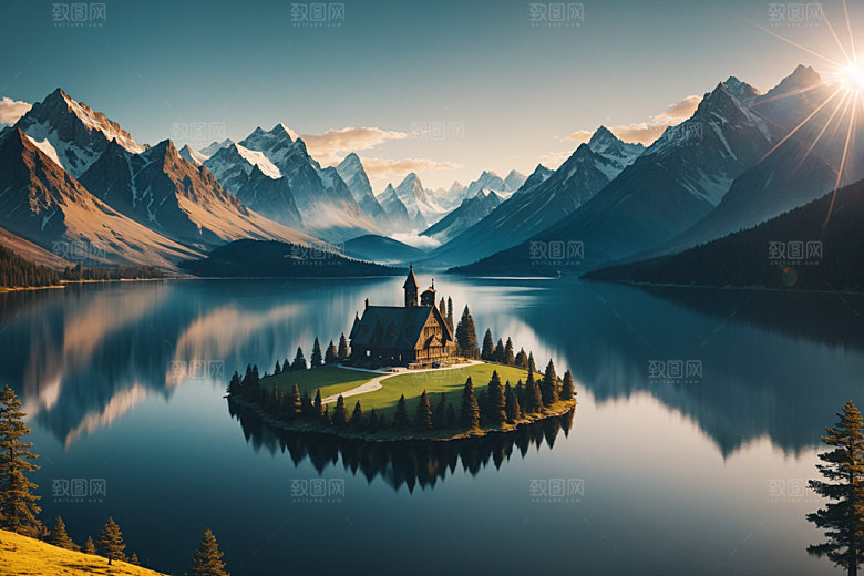 湖泊森林高山摄影图