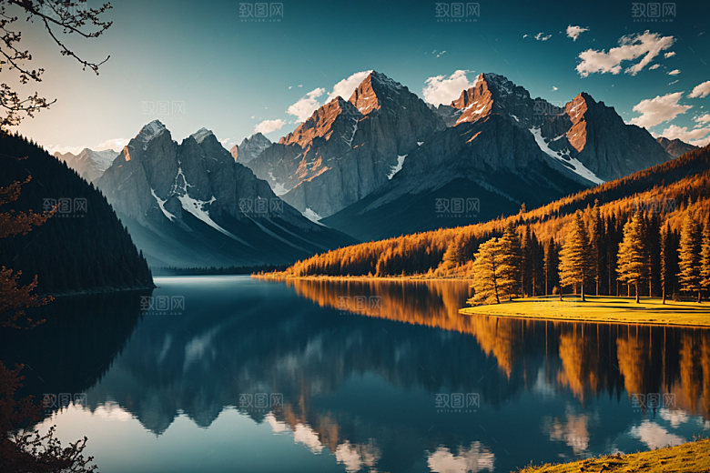 湖泊高山风光摄影图