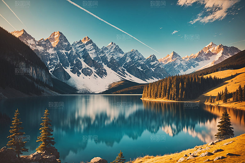 湖泊山谷风景摄影图