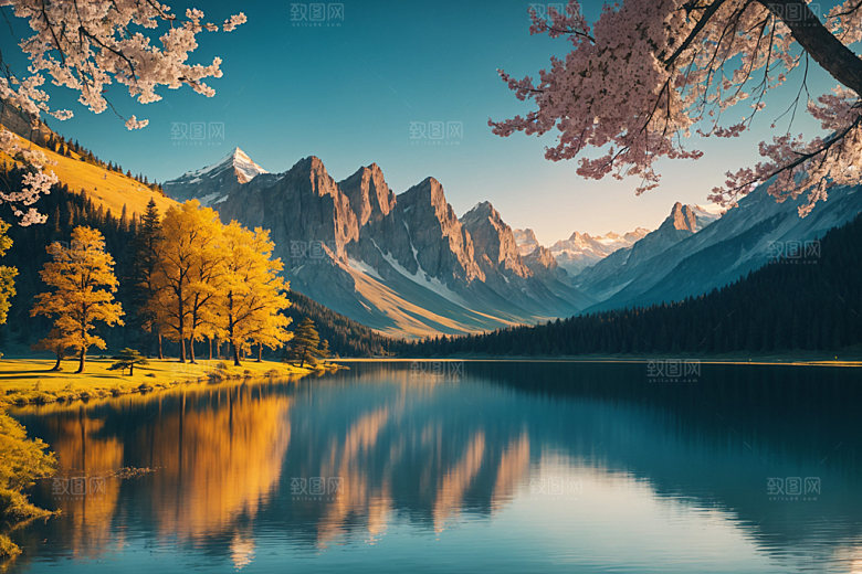 湖泊高清山谷摄影图