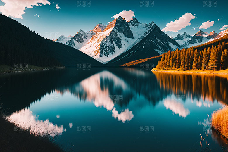 湖泊高山森林摄影图