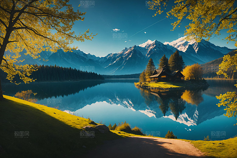 湖泊高山风景摄影图