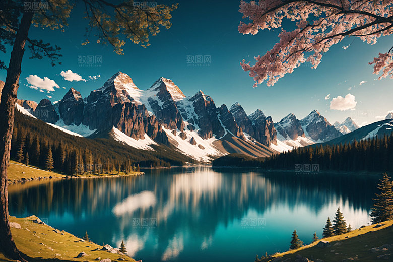湖泊自然风景摄影图